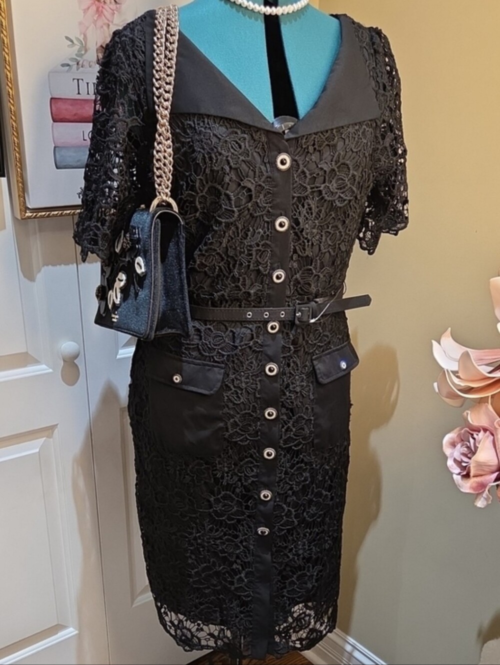Nwot Large Nanette Lepore Black Lace Dress With Belt